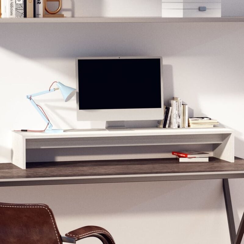 foto del prodotto supporto per monitor bianco 100x27x15 cm legno massello di pino vidaxl