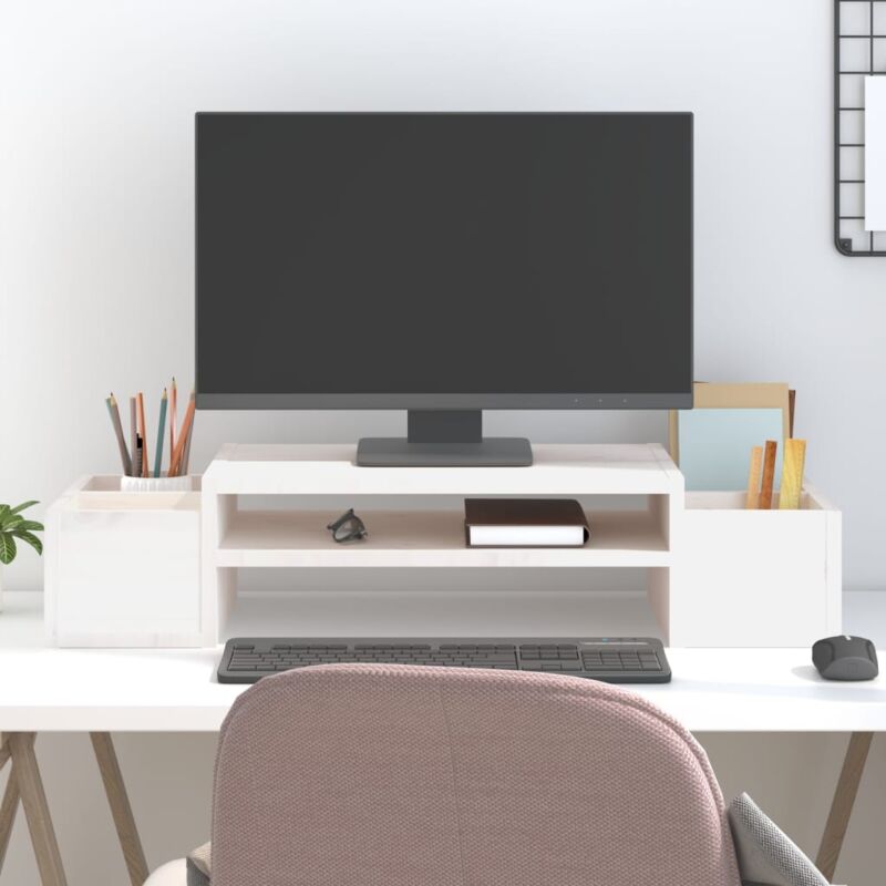 foto del prodotto supporto per monitor bianco 70x27,5x15cm legno massello di pino vidaxl