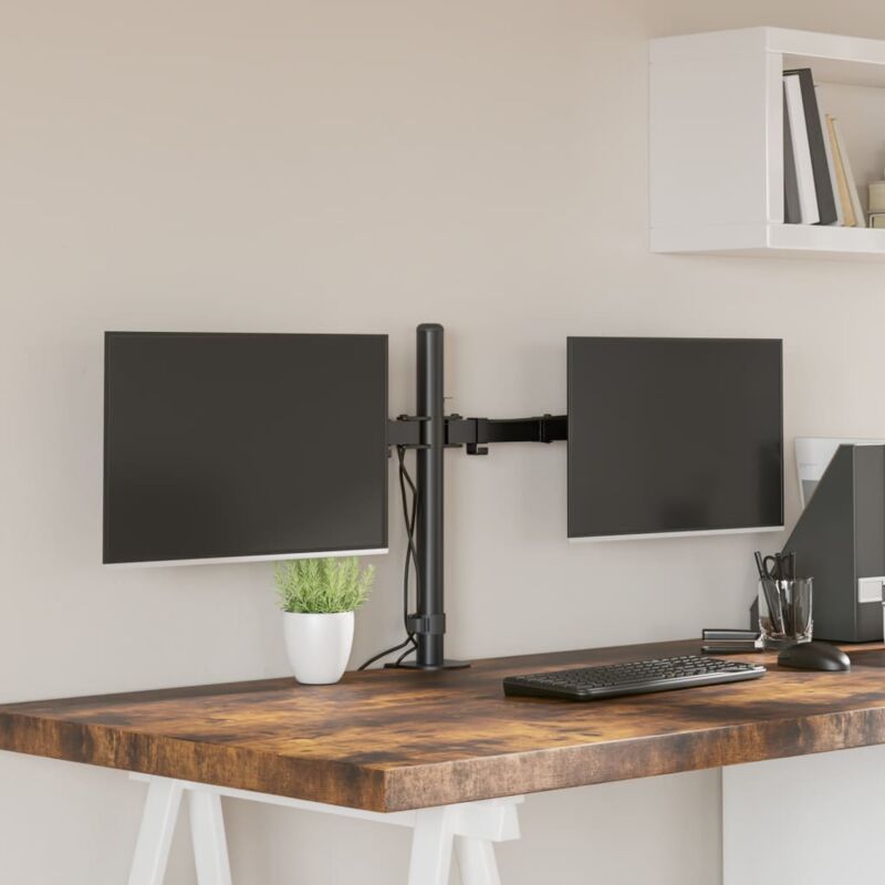 foto del prodotto supporto per monitor doppio in acciaio nero vesa 75 100 mm