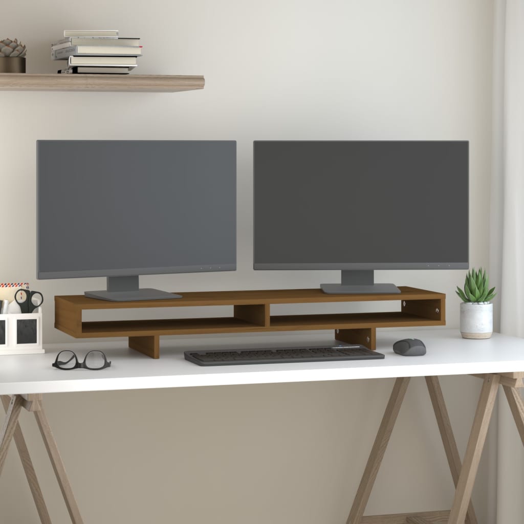 foto del prodotto supporto per monitor miele 100x27x14 cm legno massello di pino cod mxl 61211