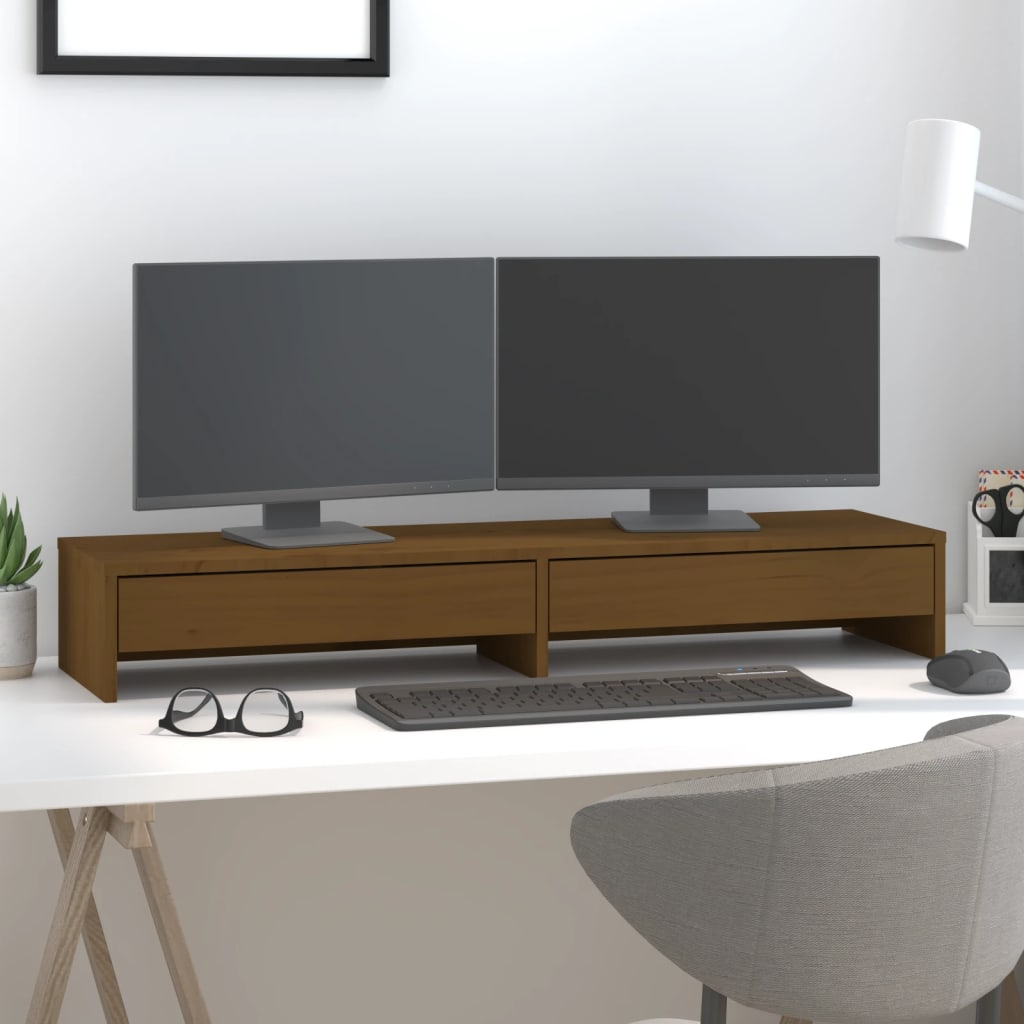 foto del prodotto supporto per monitor miele 100x27x15 cm legno massello di pino cod mxl 66987