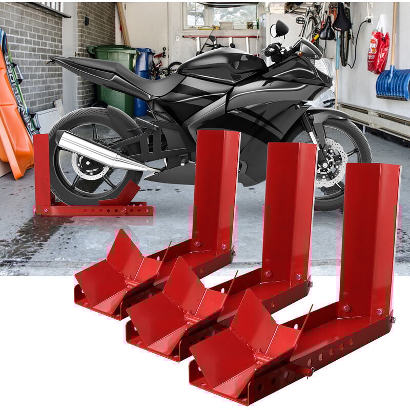 foto del prodotto supporto per moto in acciaio anteriore da 300 kg, supporto per ruota, sollevamento per moto, officina, stoccaggio, 3 pezzo swanew