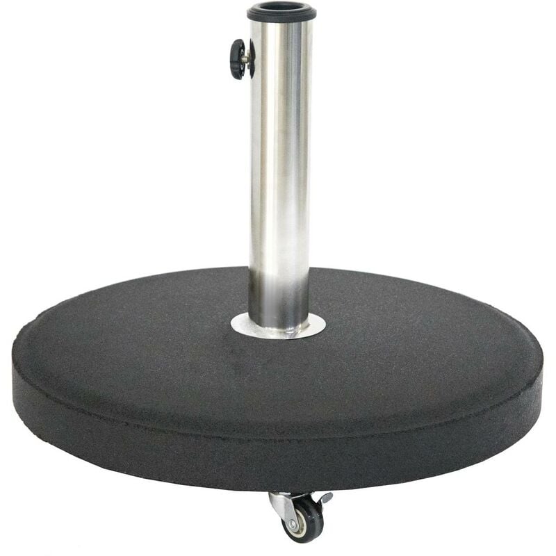 foto del prodotto supporto per ombrellone rotondo con rotelle nere da 25 kg in cemento e acciaio inox hesp ride