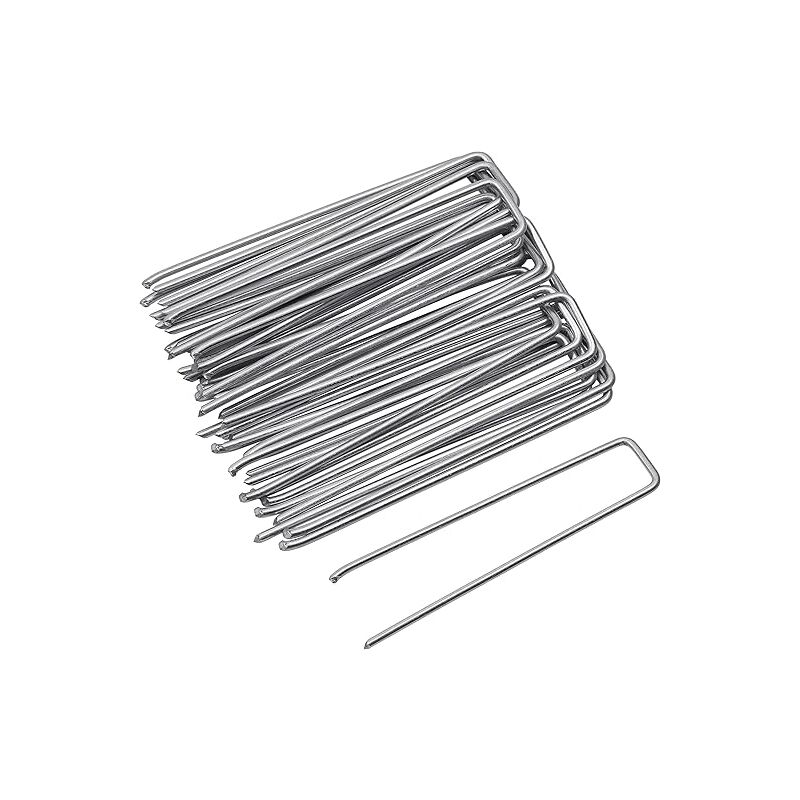 foto del prodotto supporto per pacciamatura, chiodi da giardino a forma di u, 100 mm, confezione da 100