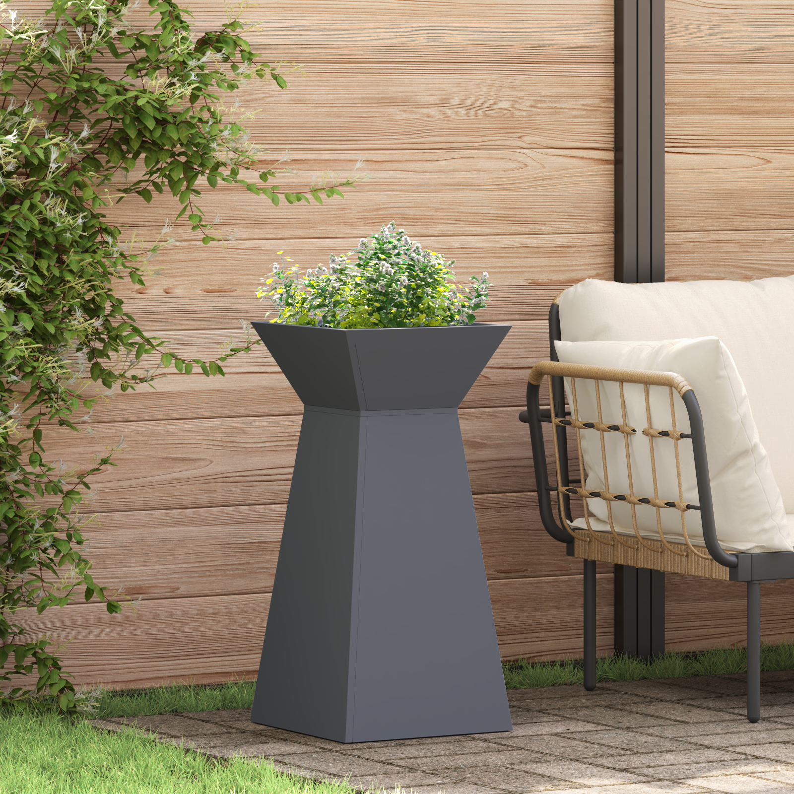 foto del prodotto supporto per piante antracite plastica 35 x 35 x 73 cm fioriere