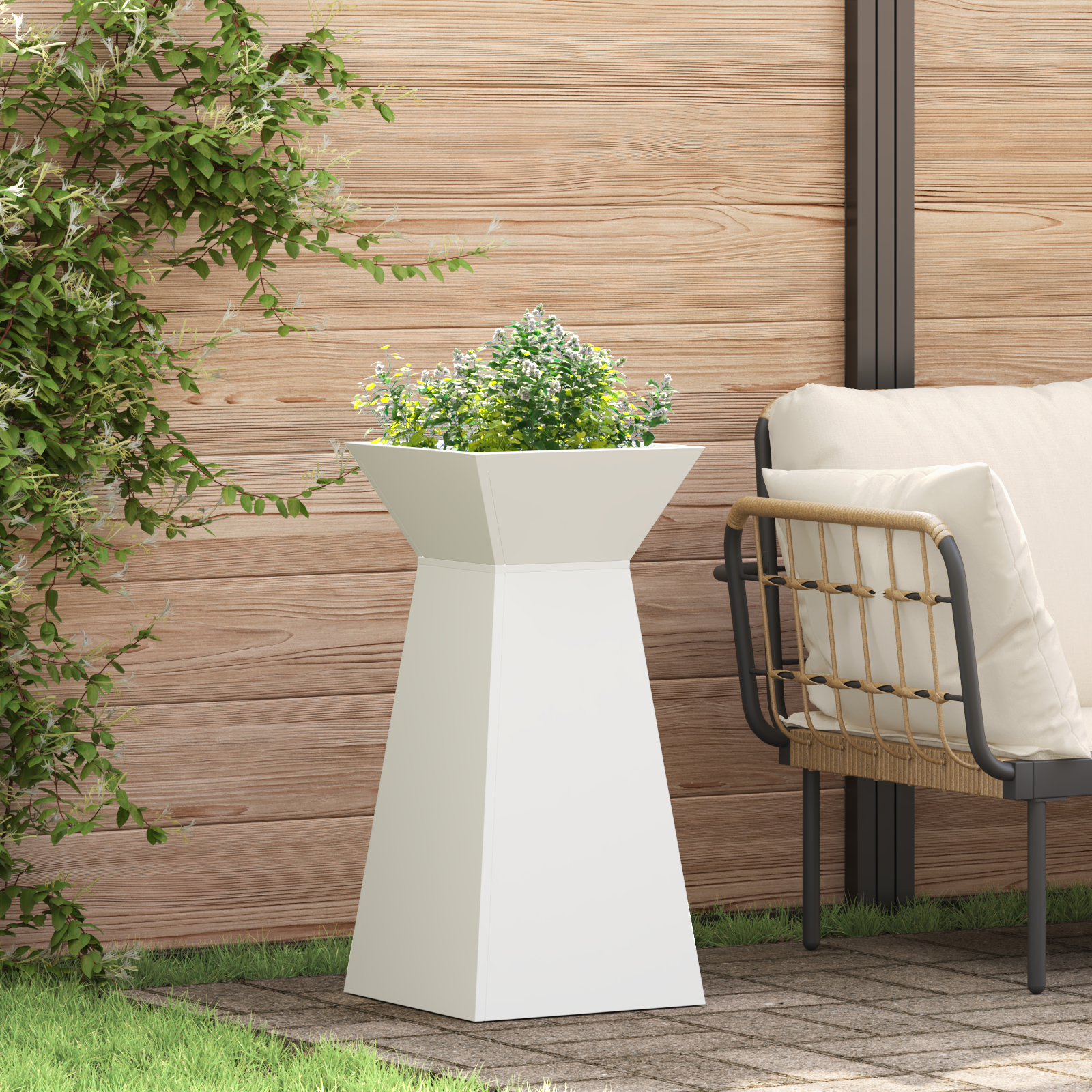 foto del prodotto supporto per piante bianco plastica medio intarsi decorativi
