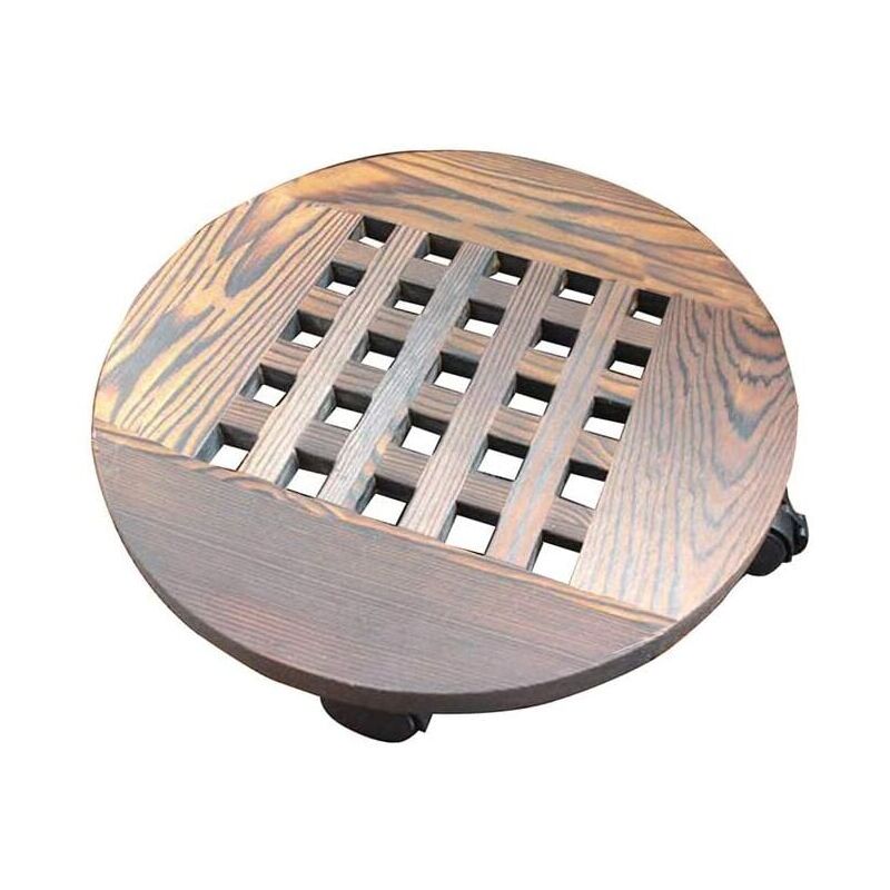 foto del prodotto supporto per piante in legno supporto per vasi di fiori rotondi in legno massello con ruote, base per supporto per fiori mobile con ruote supporto