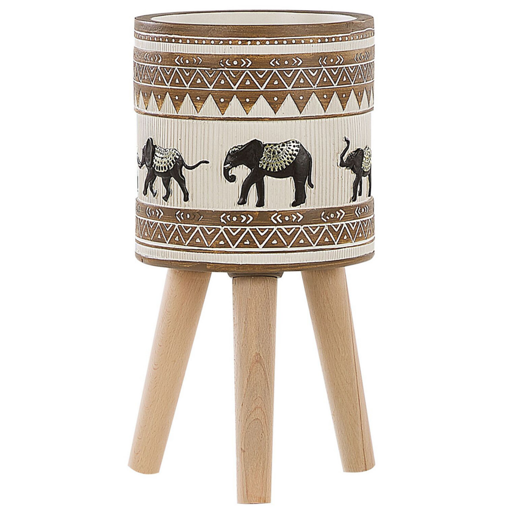 foto del prodotto supporto per piante in magnesio rotondo in legno massello base rustica in stile africano alto vaso per piante
