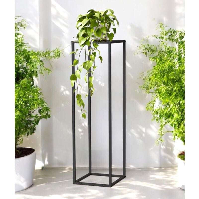 foto del prodotto supporto per piante metallo nero quadrato 100 cm 96589 tavolino alto sgabello per fiori portapiante design moderno dandibo