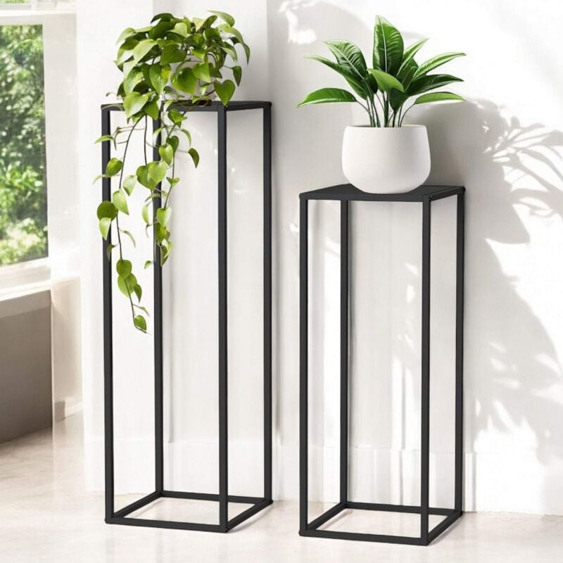 foto del prodotto supporto per piante metallo nero quadrato set da 2 96587 tavolino alto sgabello per fiori portapiante design moderno dandibo