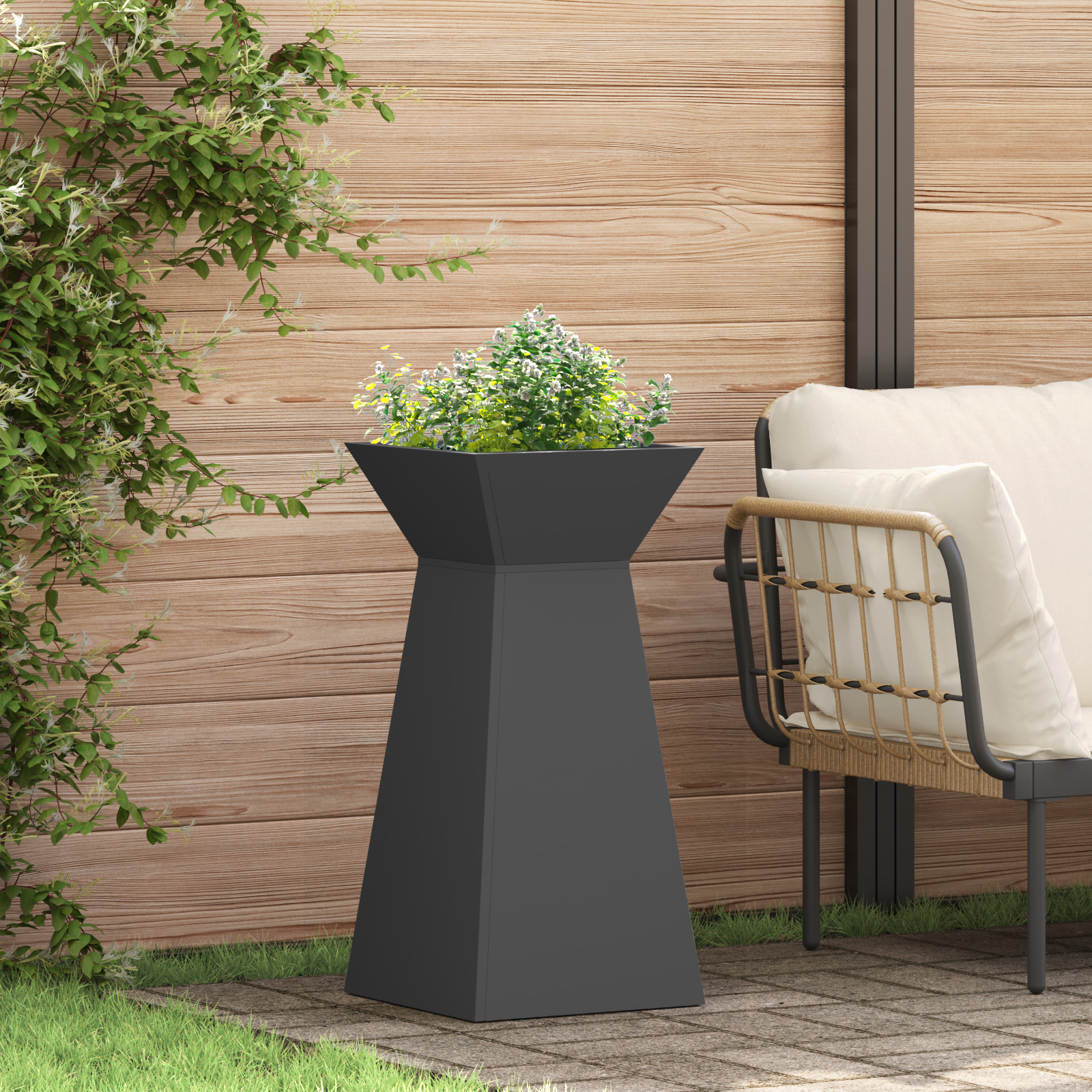 foto del prodotto supporto per piante nero plastica 35 x 35 x 73 cm fioriere