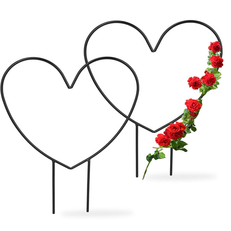foto del prodotto supporto per piante rampicanti a forma di cuore, set da 2 sostegni per rose, hlp 32x25x0,5 cm, metallo, nero - relaxdays