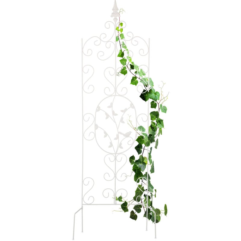 foto del prodotto supporto per piante rampicanti da giardino, hxl 122x34,5 cm, traliccio sostegno rose ed edera, ferro, bianco relaxdays