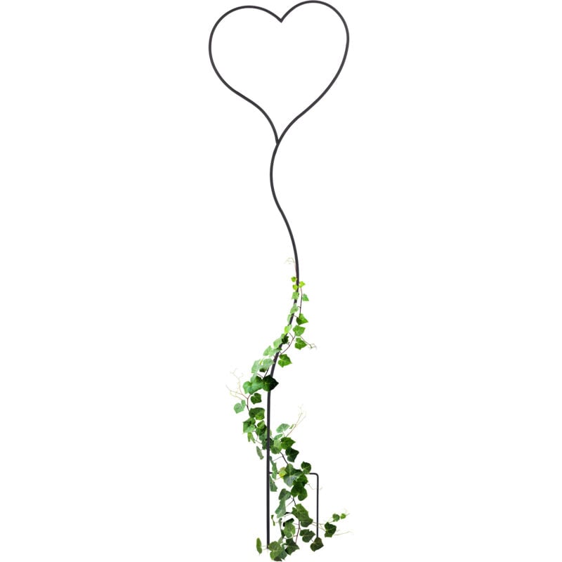foto del prodotto supporto per piante rampicanti da giardino, traliccio a cuore, sostegno per edera, 147x38 cm, metallo, nero relaxdays