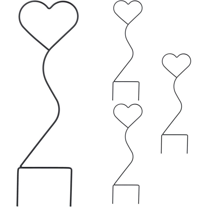 foto del prodotto supporto per piante rampicanti in vaso, forma di cuore, set 4 sostegni per rose, hxl 49x14 cm, metallo, nero relaxdays