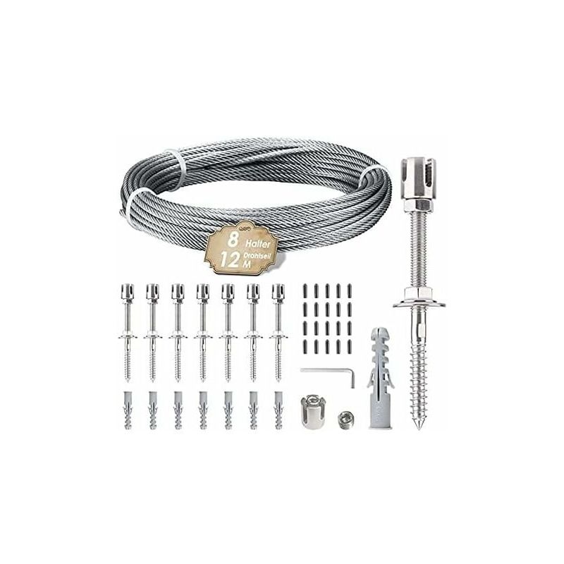 foto del prodotto supporto per piante rampicanti, kit di sospensione in corda in acciaio inossidabile da 12 m con cavo in acciaio inossidabile da 3 mm e 8 tenditori