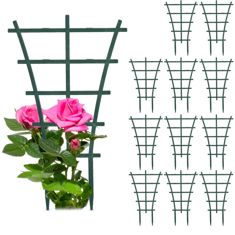 foto del prodotto supporto per piante rampicanti, set da 12 sostegni edera, traliccio per rose e fiori, hxl 25 x 15 cm, verde relaxdays