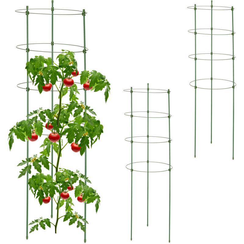 foto del prodotto supporto per piante rampicanti, set da 3, alti 91 cm, per cetrioli, rose, rotondi, metallo e plastica, verde relaxdays