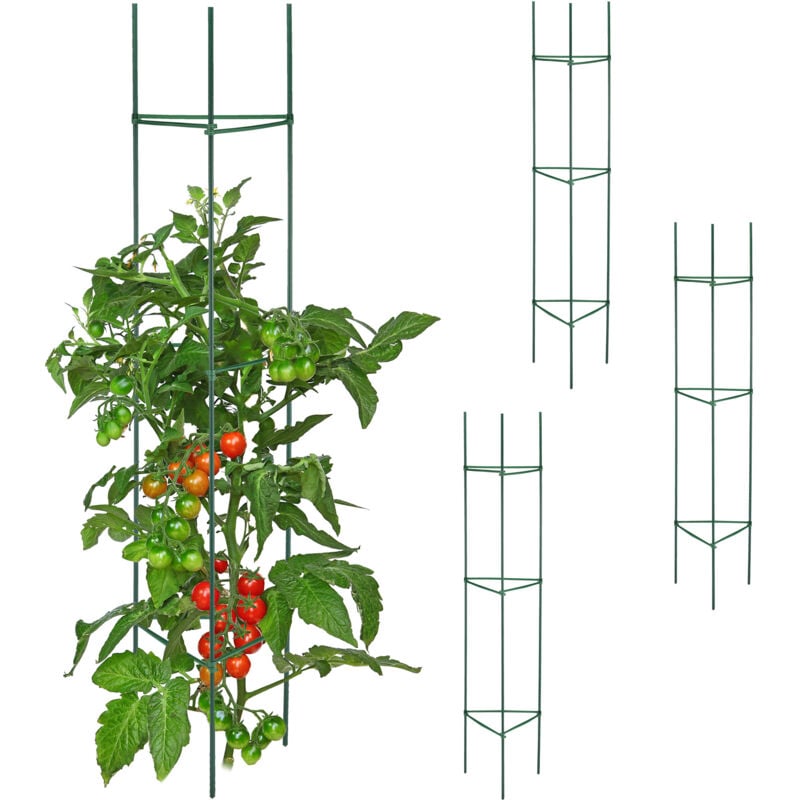 foto del prodotto supporto per piante rampicanti, set da 4, hxlxp 90x16x16 cm, per fiori e pomodori, metallo e plastica, verde relaxdays