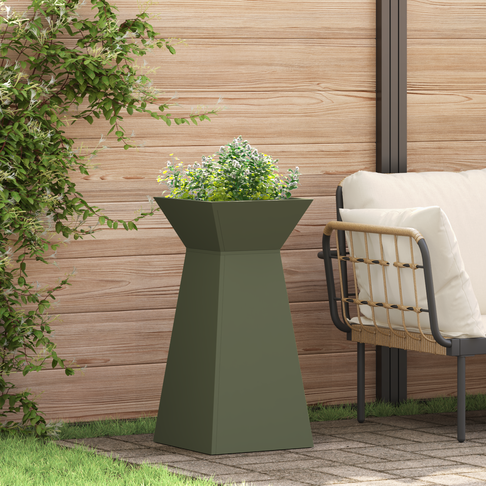foto del prodotto supporto per piante verde oliva metallo 35 x 35 x 73 cm fioriere