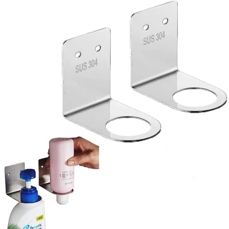 foto del prodotto supporto per pompa manuale a parete, dispenser di sapone a parete, ripiano portaoggetti per barattoli di shampoo per lozione per cucina e bagno