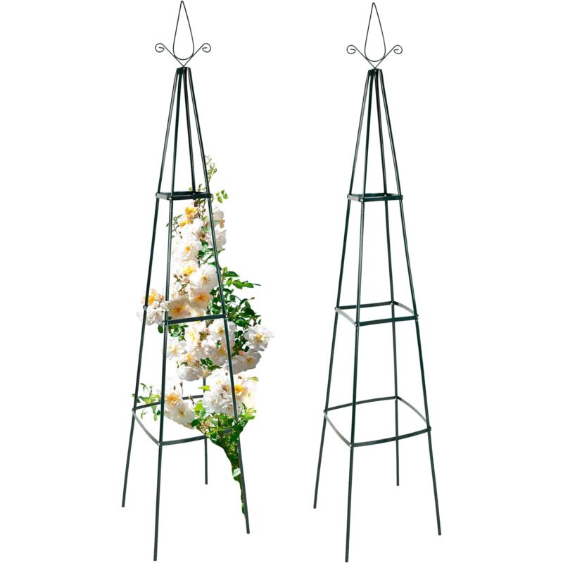 foto del prodotto supporto per rose rampicanti set di 2, a piramide, 195x35x35 cm, in metallo graticolato ad obelisco, base, sostegno per piante, fiori, edere,