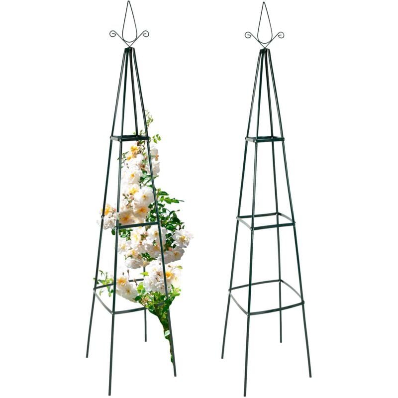 foto del prodotto supporto per rose rampicanti set di 2, a piramide, 195x35x35 cm, in metallo graticolato ad obelisco, base, sostegno per piante, fiori, edere,
