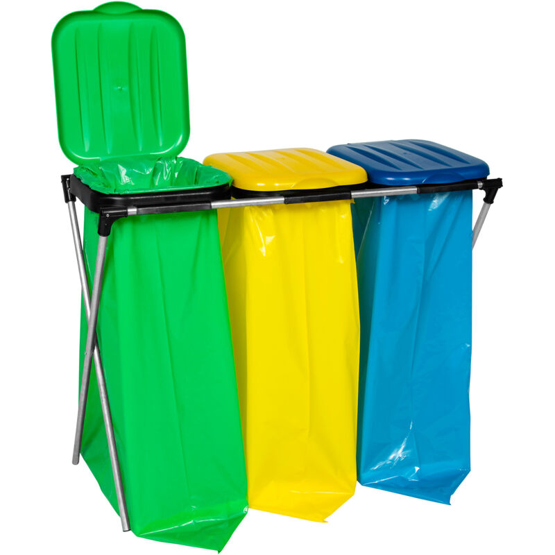 foto del prodotto supporto per sacchi spazzatura da 120 l per la raccolta differenziata 3 tipi di rifiuti