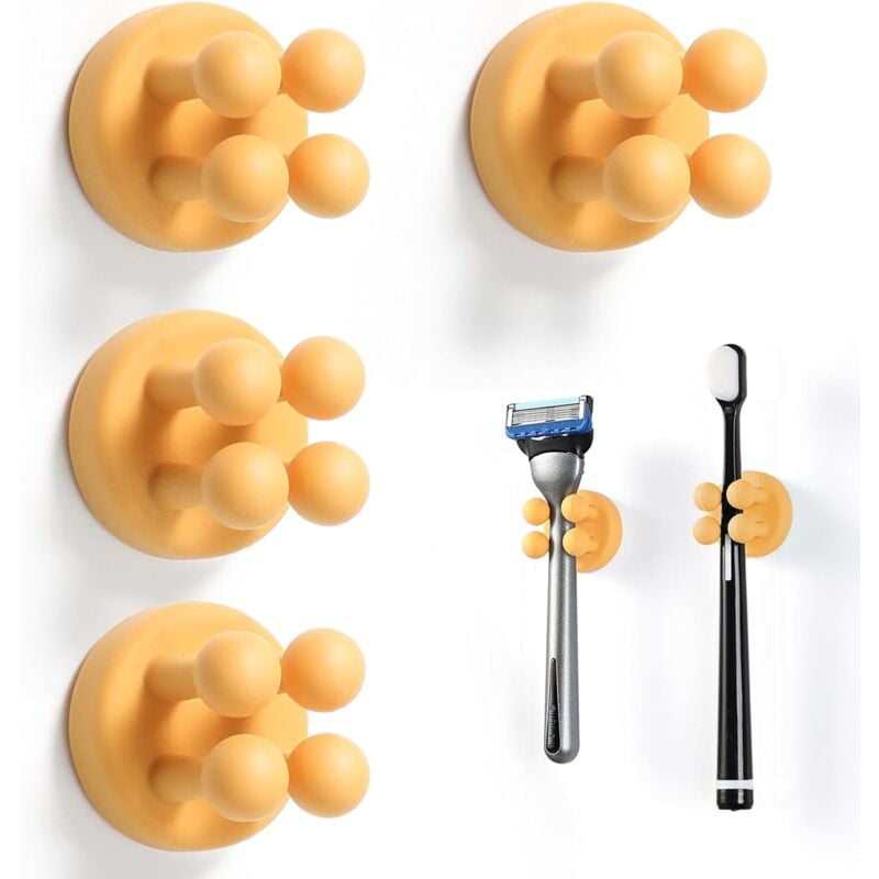 foto del prodotto supporto per spazzolino da denti in silicone 4 ganci adesivi per rasoio montati a parete per appendere l asciugamano, cavo chiave per cucina, bagno