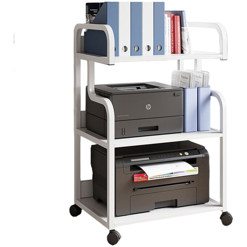 foto del prodotto supporto per stampante a 3 livelli, mobile stampante con ruote porta stampante scaffale per stampante carrello porta stampante per scanner fax per