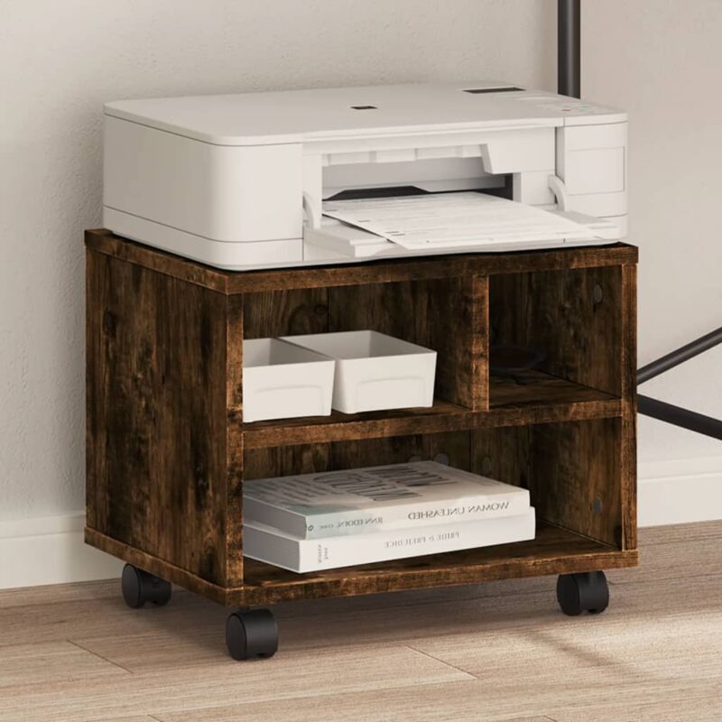 foto del prodotto supporto per stampante con ruote rovere fumo 41x32x34,5 cm vidaxl
