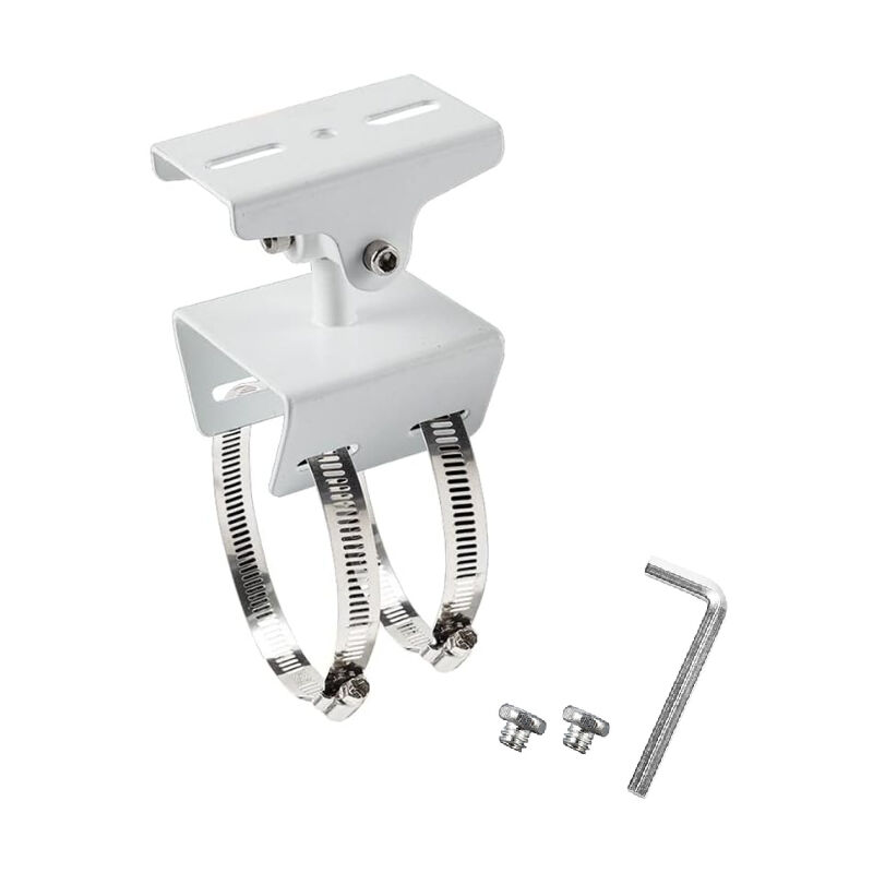 foto del prodotto supporto per telecamera cctv con supporto per palo in metallo esterno, supporto per braccio trasversale cctv, bianco, con 2 anelli in acciaio da 20 cm