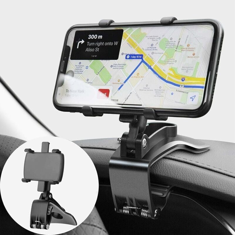 foto del prodotto supporto per telefono da auto con rotazione a 360 gradi, supporto per cruscotto per gps e smartphone da 4-7 pollici nero