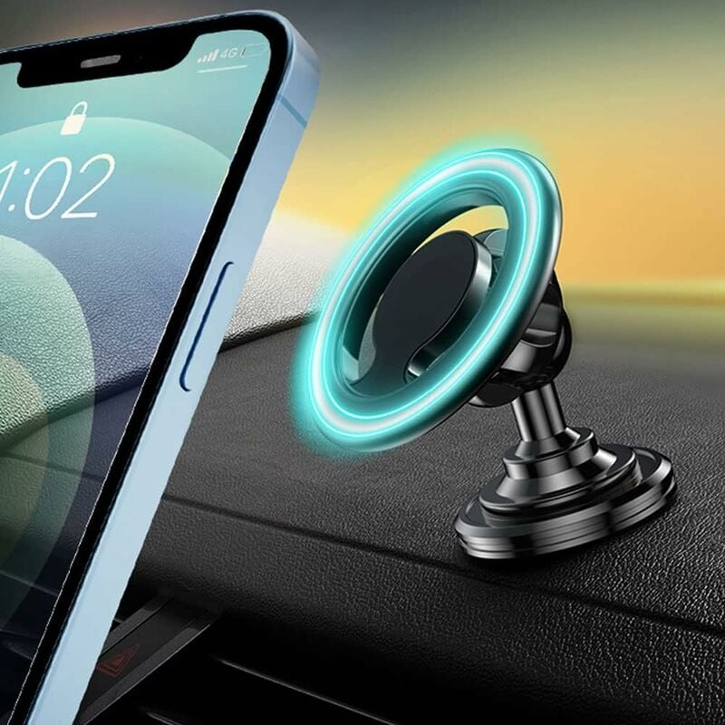 foto del prodotto supporto per telefono da auto mag-safe, robusto supporto magnetico per telefono da auto nel cruscotto, rotazione a 360 e funzionamento con una sola