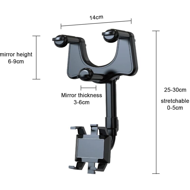 foto del prodotto supporto per telefono da auto per specchietto retrovisore, supporto per telefono da auto girevole a 360 e retrattile