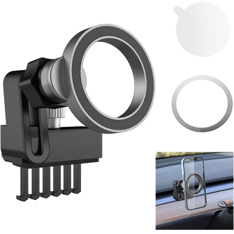 foto del prodotto supporto per telefono da auto, supporto magnetico per telefono da auto con ventilazione, anello magsafe, accessorio per auto per tesla model y 3