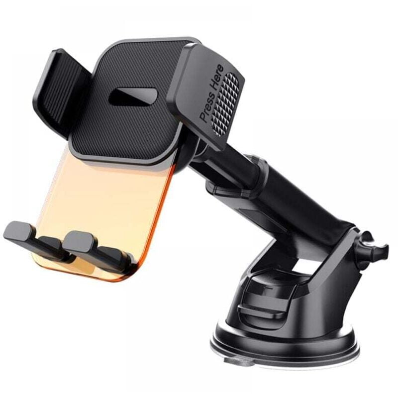 foto del prodotto supporto per telefono da auto trasparente e arancione monoblocco, supporto per cruscotto, supporto per telefono da parabrezza con rotazione a 360