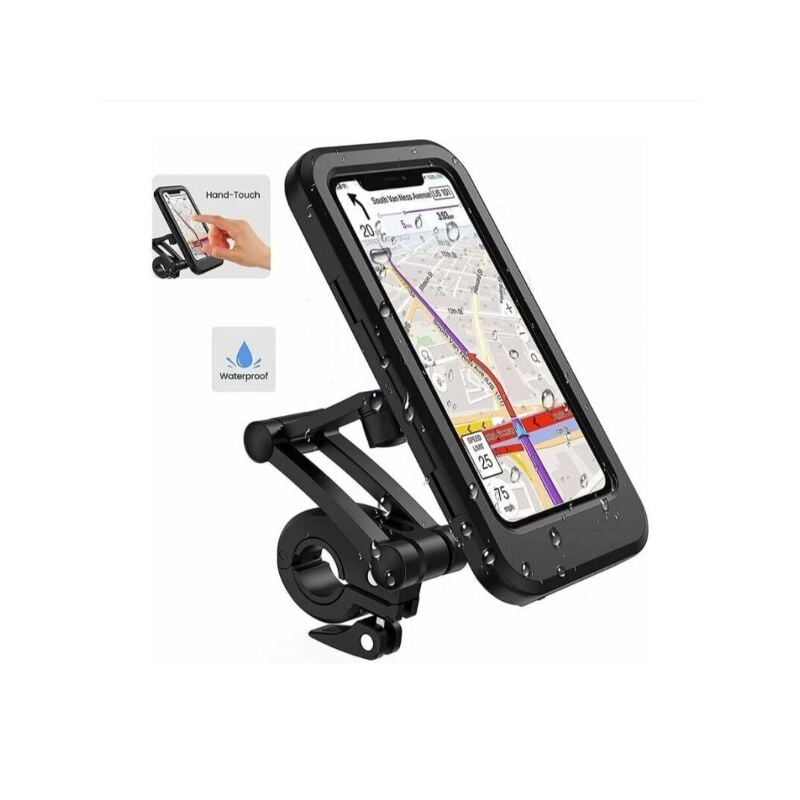 foto del prodotto supporto per telefono da bicicletta impermeabile, supporto per smartphone da scooter a 360 con copertura antipioggia, supporto per telefono da moto