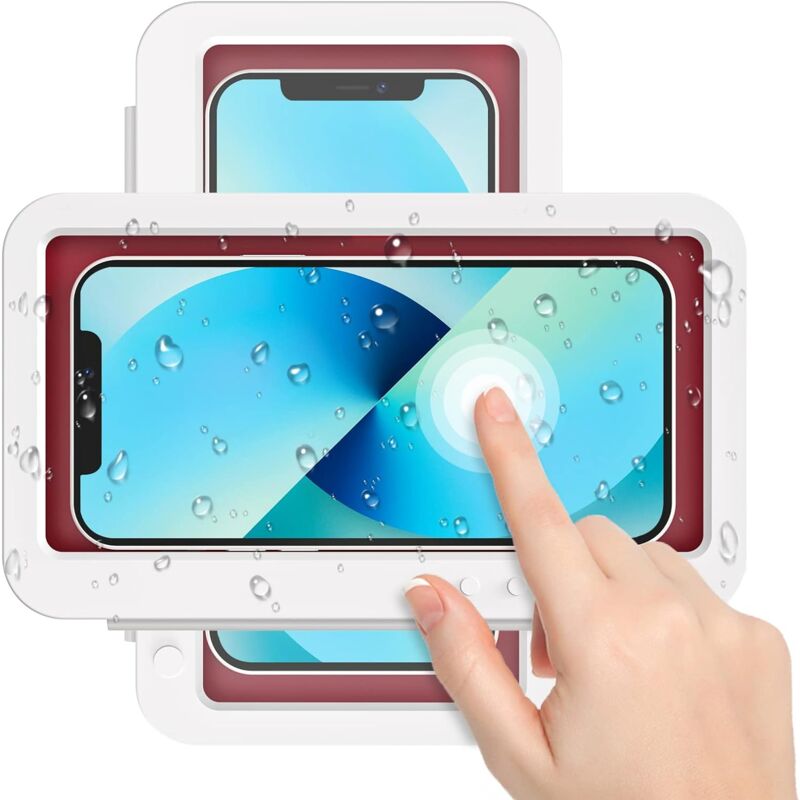 foto del prodotto supporto per telefono da doccia impermeabile, custodia per telefono da doccia con touch screen anti appannamento, supporto per telefono da parete per