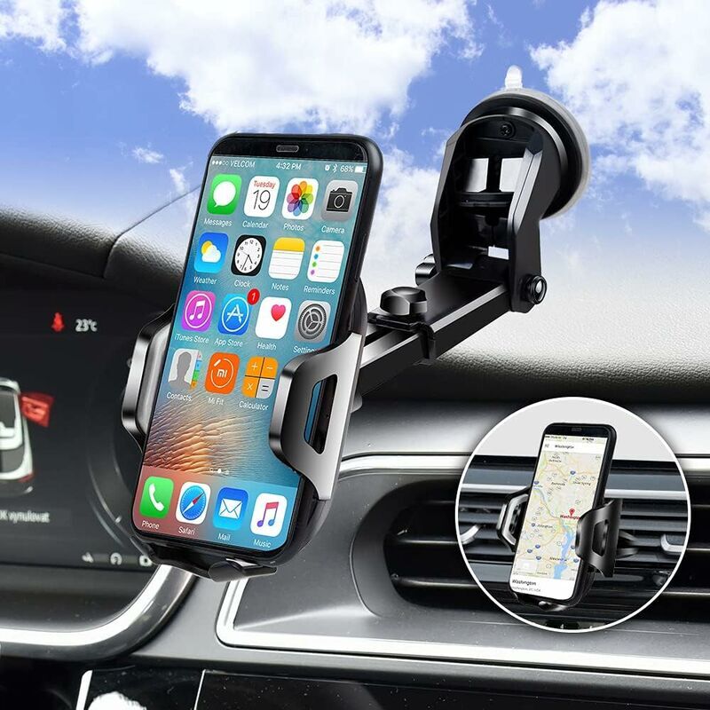 foto del prodotto supporto per telefono per auto 3 in 1, supporto per telefono per auto, presa d aria, cruscotto, parabrezza con ventosa