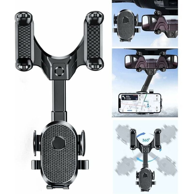 foto del prodotto supporto per telefono per auto - supporto per telefono per specchietto retrovisore - supporto per telefono girevole a 360 retrattile per specchietto