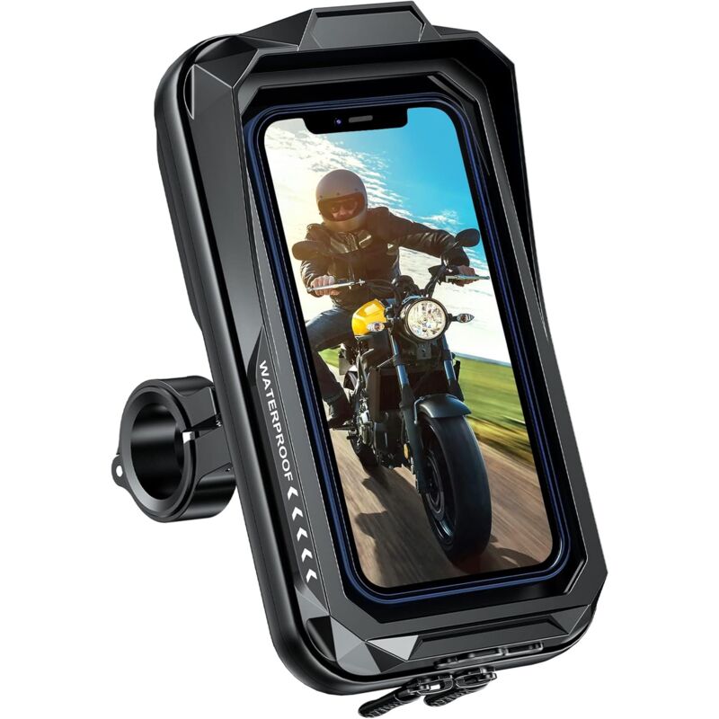 foto del prodotto supporto per telefono per moto impermeabile con rotazione a 360 , supporto per smartphone antivibrazione per moto, supporto per telefono per scooter