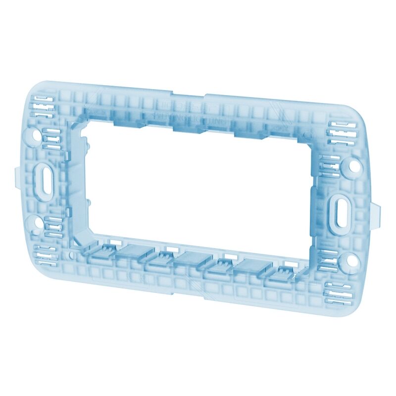 foto del prodotto supporto portafrutti 4 moduli 504 in plastica trasparente azzurro compatibile anche con bticino livinglight
