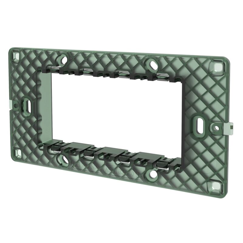 foto del prodotto supporto portafrutti 4 moduli 504 in plastica trasparente verde compatibile anche con vimar plana