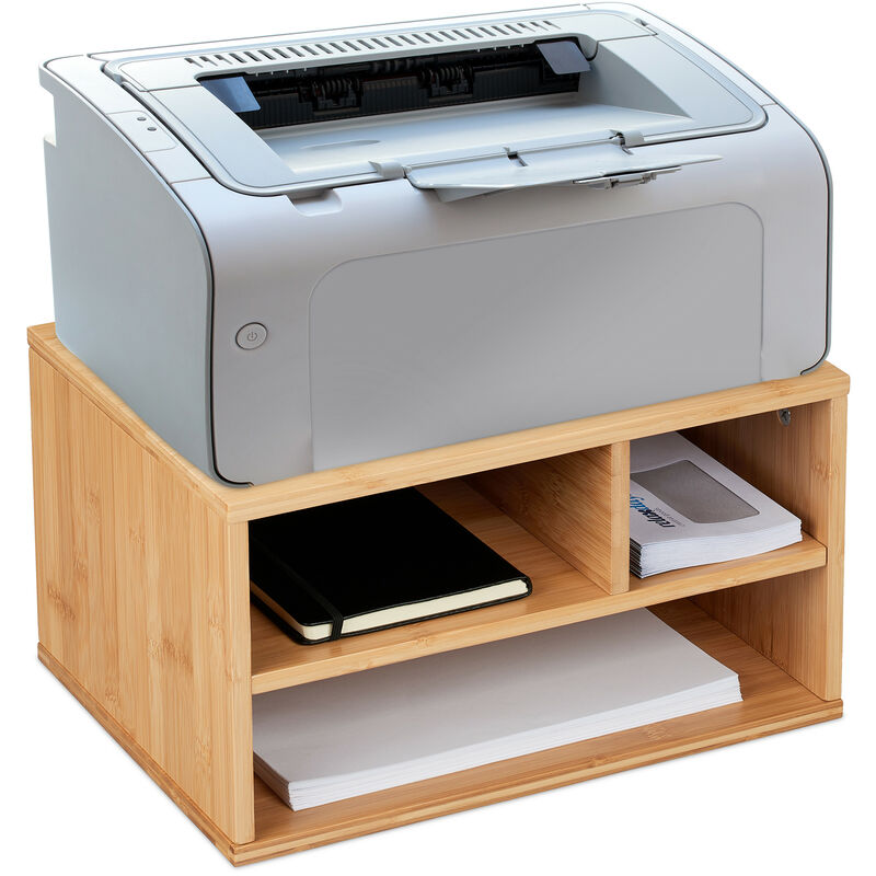 foto del prodotto supporto sampante da scrivania, 3 scomparti portadocumenti, 22x40x30 cm, organizer da ufficio, bamb , naturale relaxdays