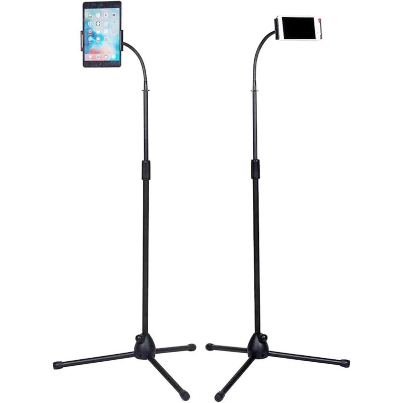 foto del prodotto supporto treppiede per phone, a collo di cigno per tablet da 4,7 10 pollici, altezza regolabile 90 170 cm girevole a 360 per streaming live, video,