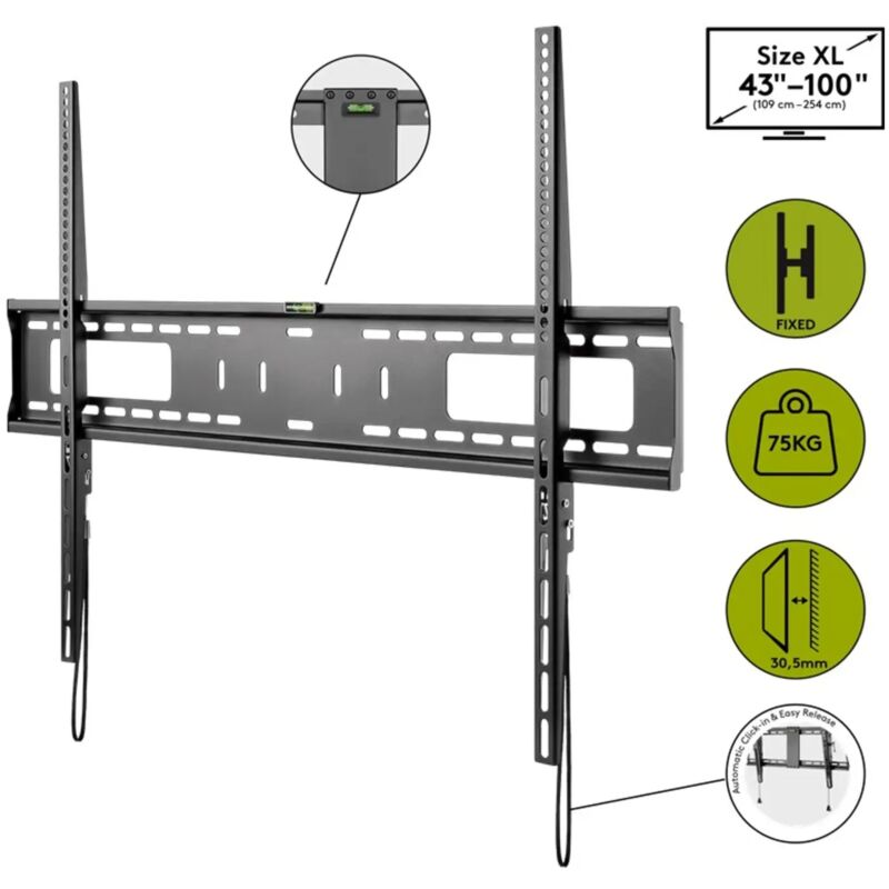 foto del prodotto supporto tv a parete pro fixed xl televisore da 43 a 100 pollici staffa qled o led