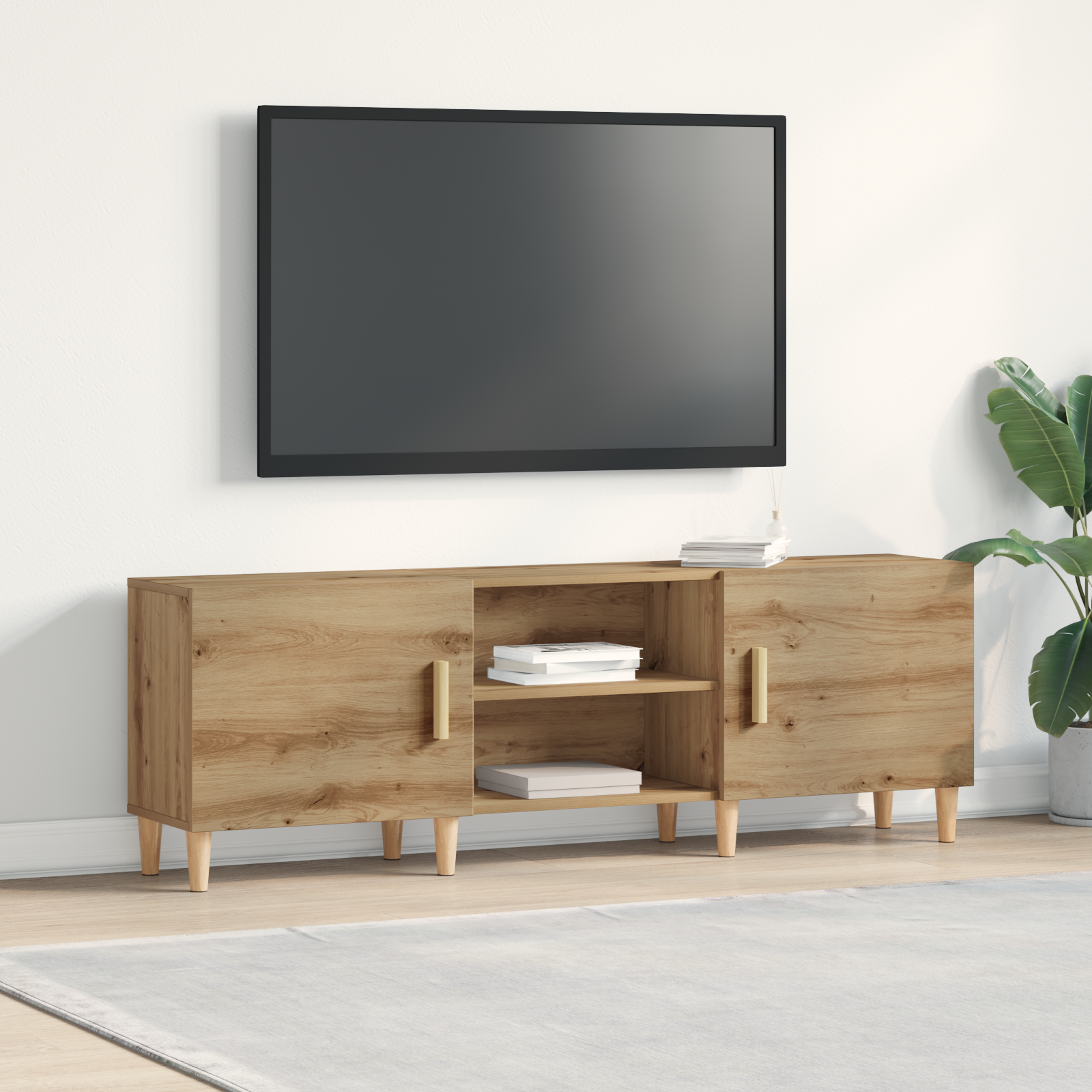 foto del prodotto supporto tv in rovere artigianale 150x30x50 cm realizzato in legno ingegnerizzato