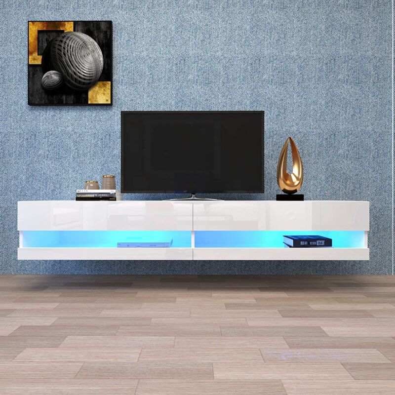 foto del prodotto supporto tv led, tavolo tv con illuminazione led, supporto tv di alta qualit 140x40x30,5 cm bianco
