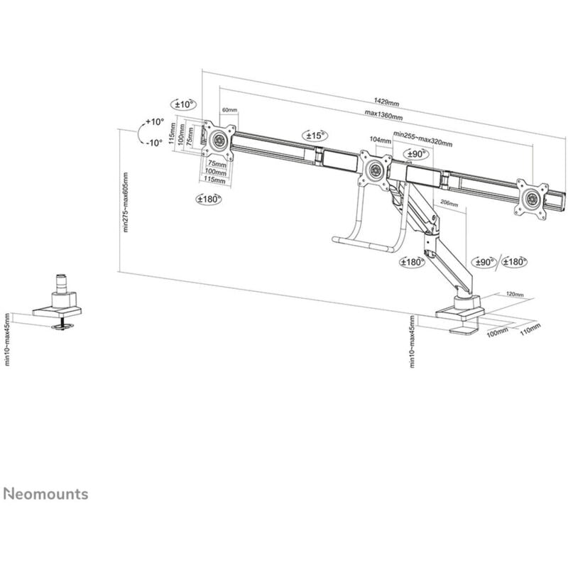 foto del prodotto supporto tv neomounts nm-d775dx3white 17"" 27"" 6 kg